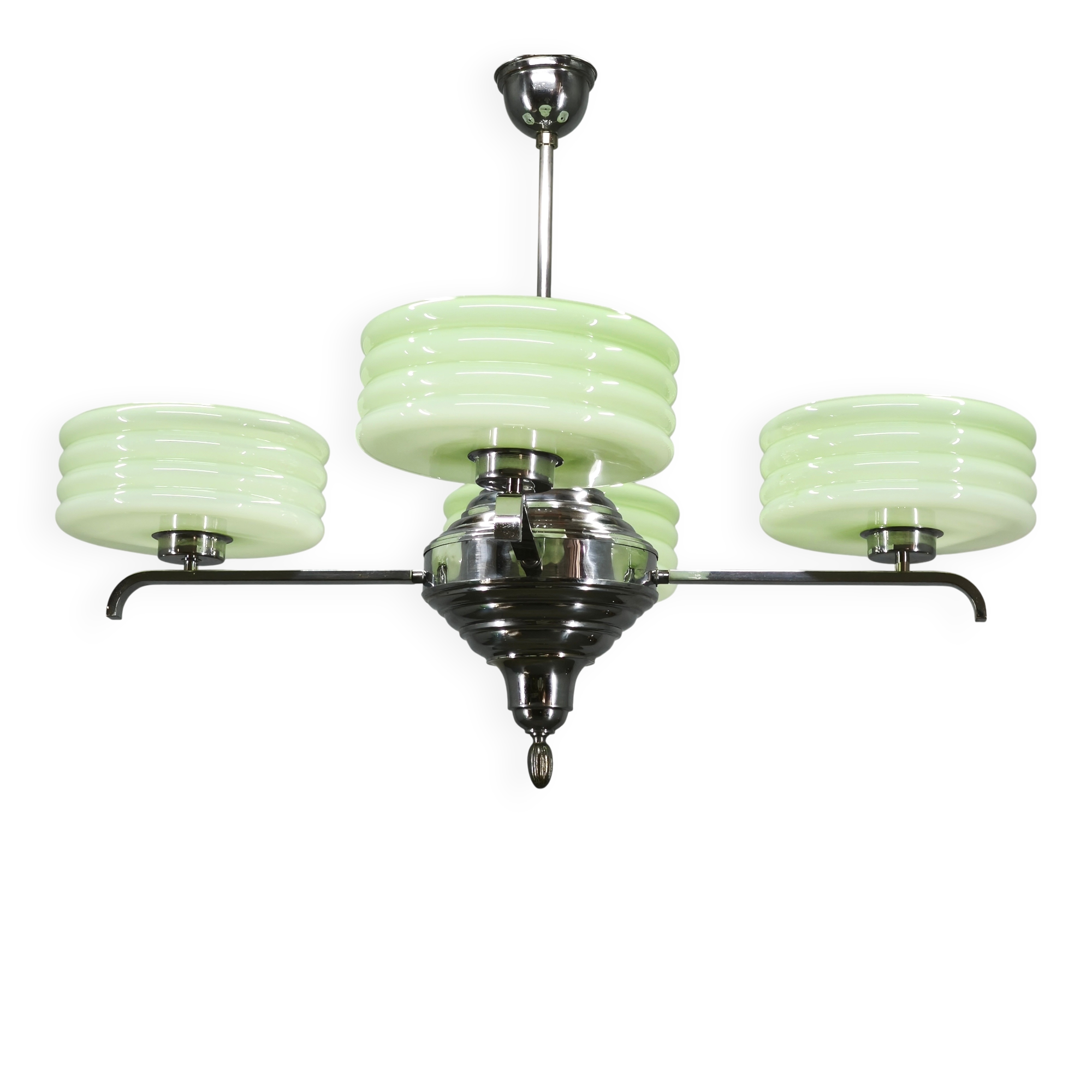 Art Deco Green Opaline Glass Chandelier, Czechoslovakia 1930s