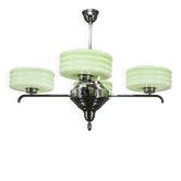 Art Deco Green Opaline Glass Chandelier, Czechoslovakia 1930s
