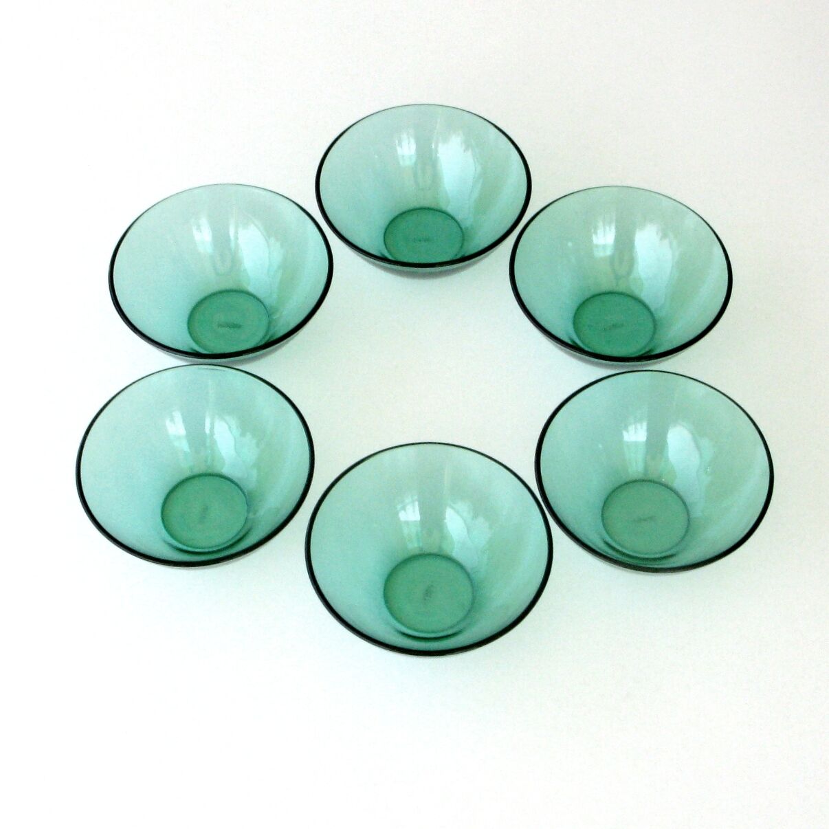 6 bols publicitaire huilor vintage en verre vert