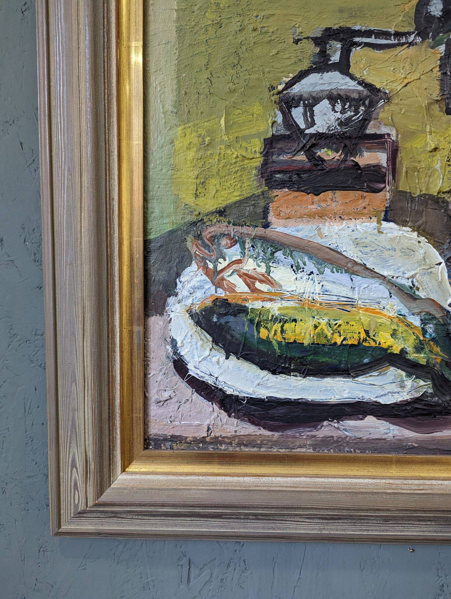1959 Mid-Century Modern Swedish "Still Life With Lamp" Vintage Oil Painting, Framed