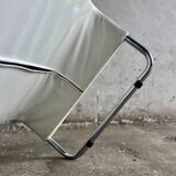 White leather Tuoli lounge chair by Antti Nurmesniemi for Cassina (1970) — chrome frame