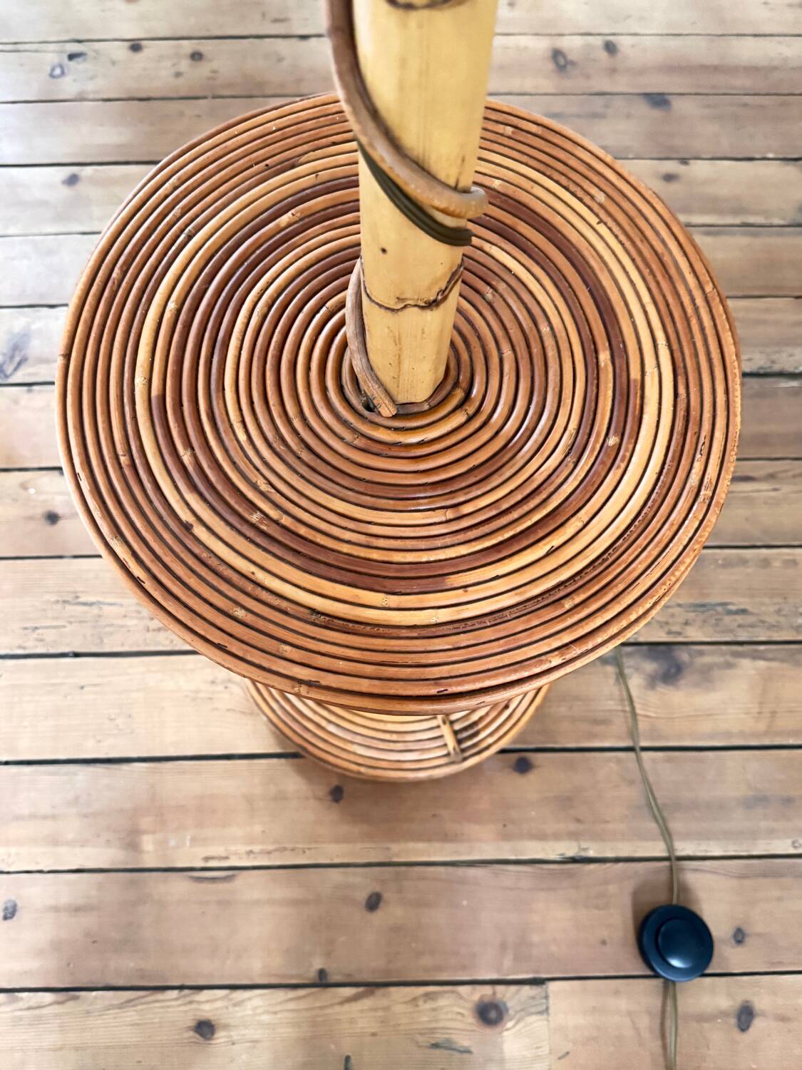 Louis Sognot vintage bamboo rattan floor lamp