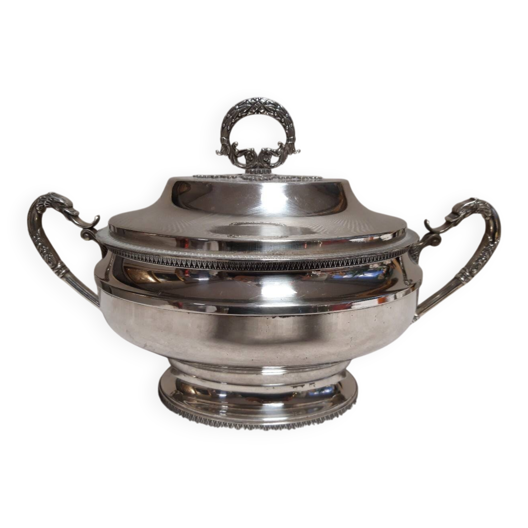 Antique silver-plated soup tureen – decorated handles – classic style