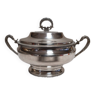 Antique silver-plated soup tureen – decorated handles – classic style