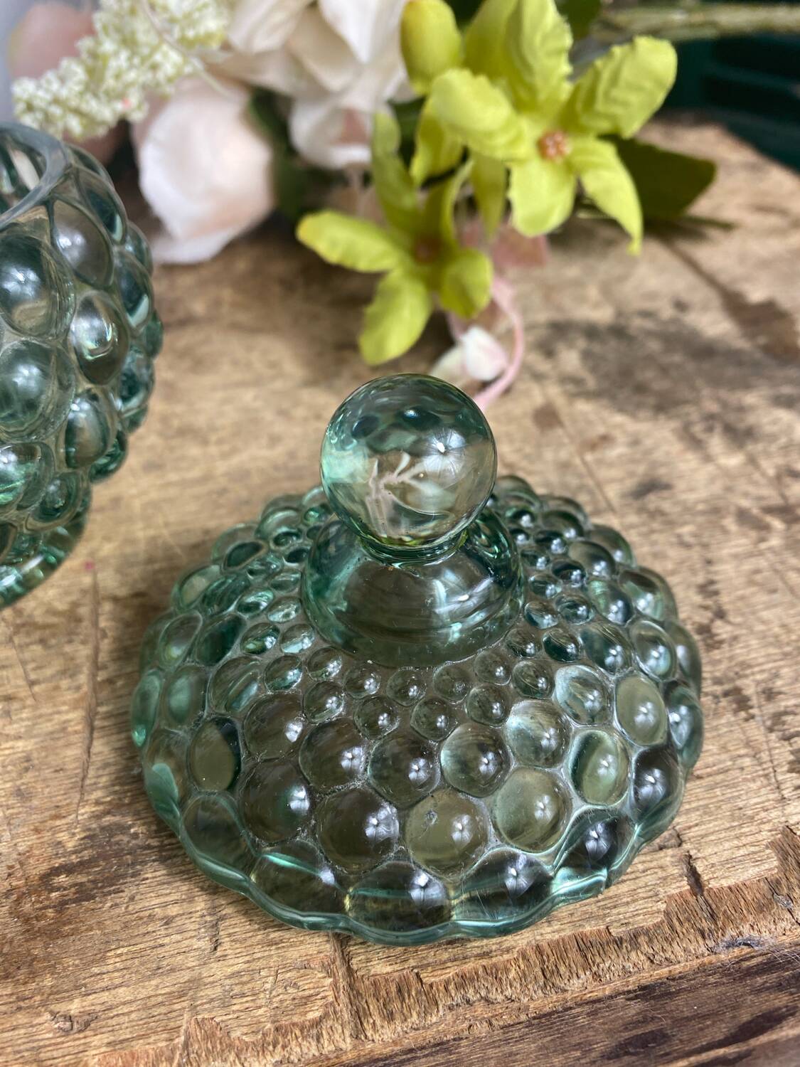 Glass candy box, embossed bubbles