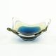 Art glass platter with organic form in blue and yellow, Europe, 1970s