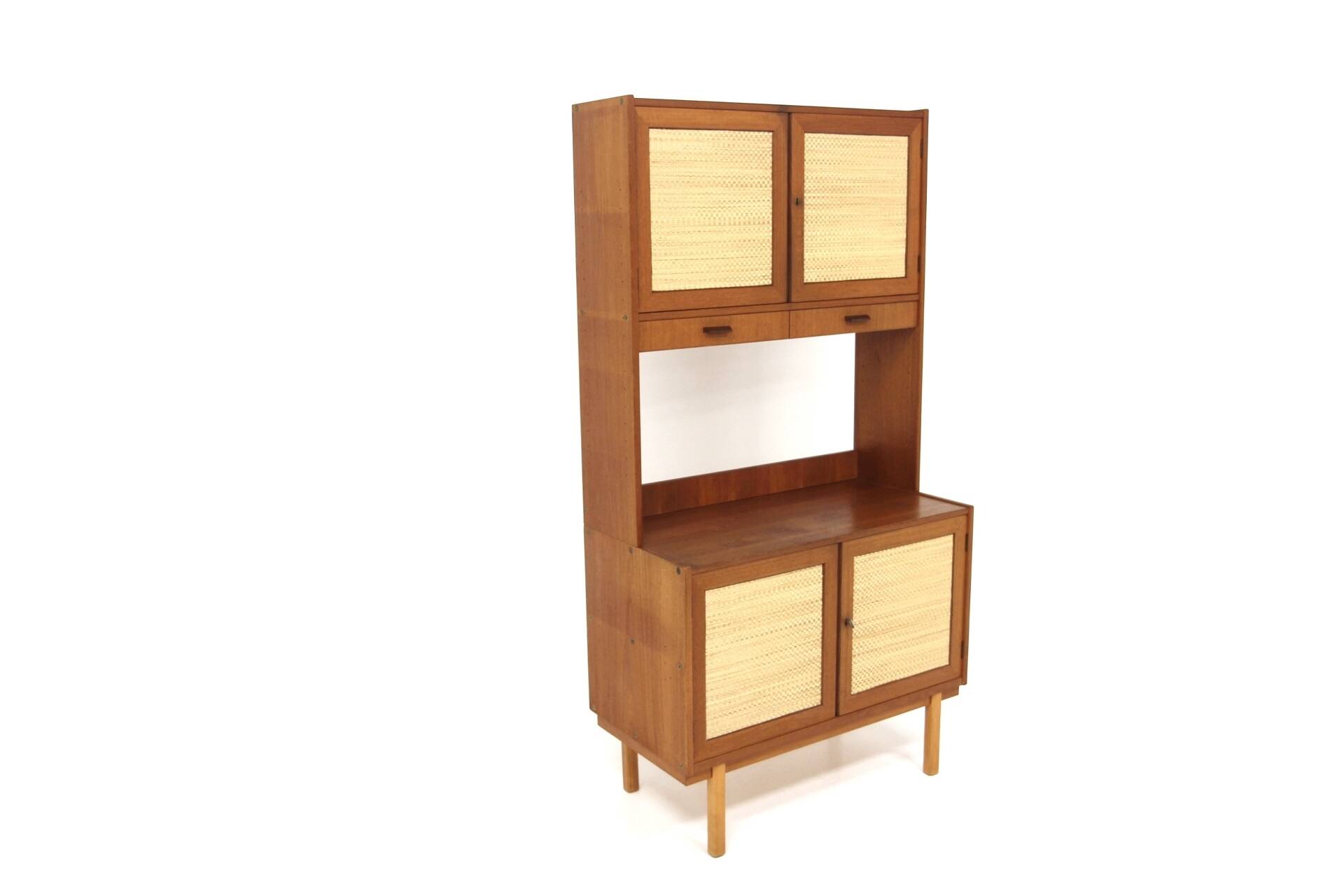 Scandinavian teak and rattan bookcase, Sweden, 1960