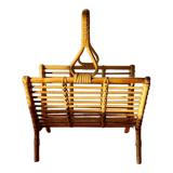 Porte-revues en rotin artisanal 1960.