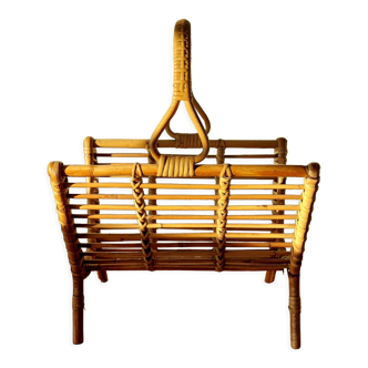 Handmade rattan magazine holder 1960