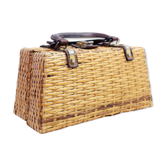 Wicker and leather handbag