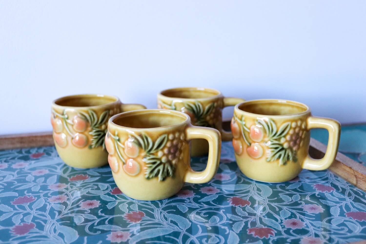 4 vintage slip fruit cups