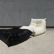 100% authentic Ligne Roset Togo 1-seater + pouf original leather Black & White