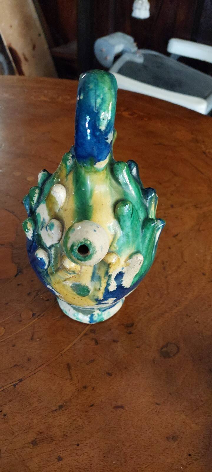 Antique glazed terracotta jug from Seminara Calabria, signed Ditto