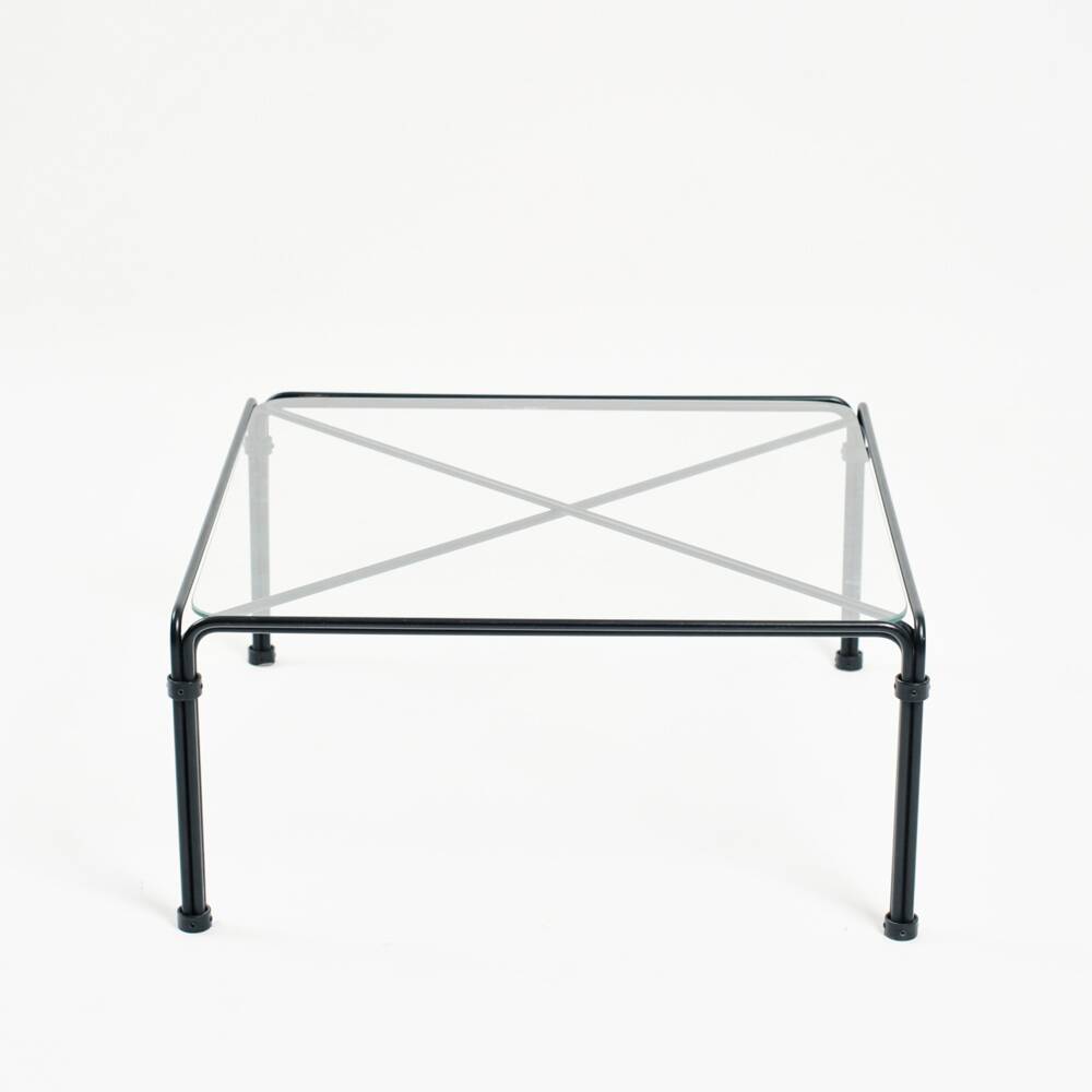 Black modernist design lounge set by Jan van Opzeeland in leather and steel bar, Netherlands, 1980s