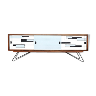 Modern walnut sideboard with hand painted pattern 1960s