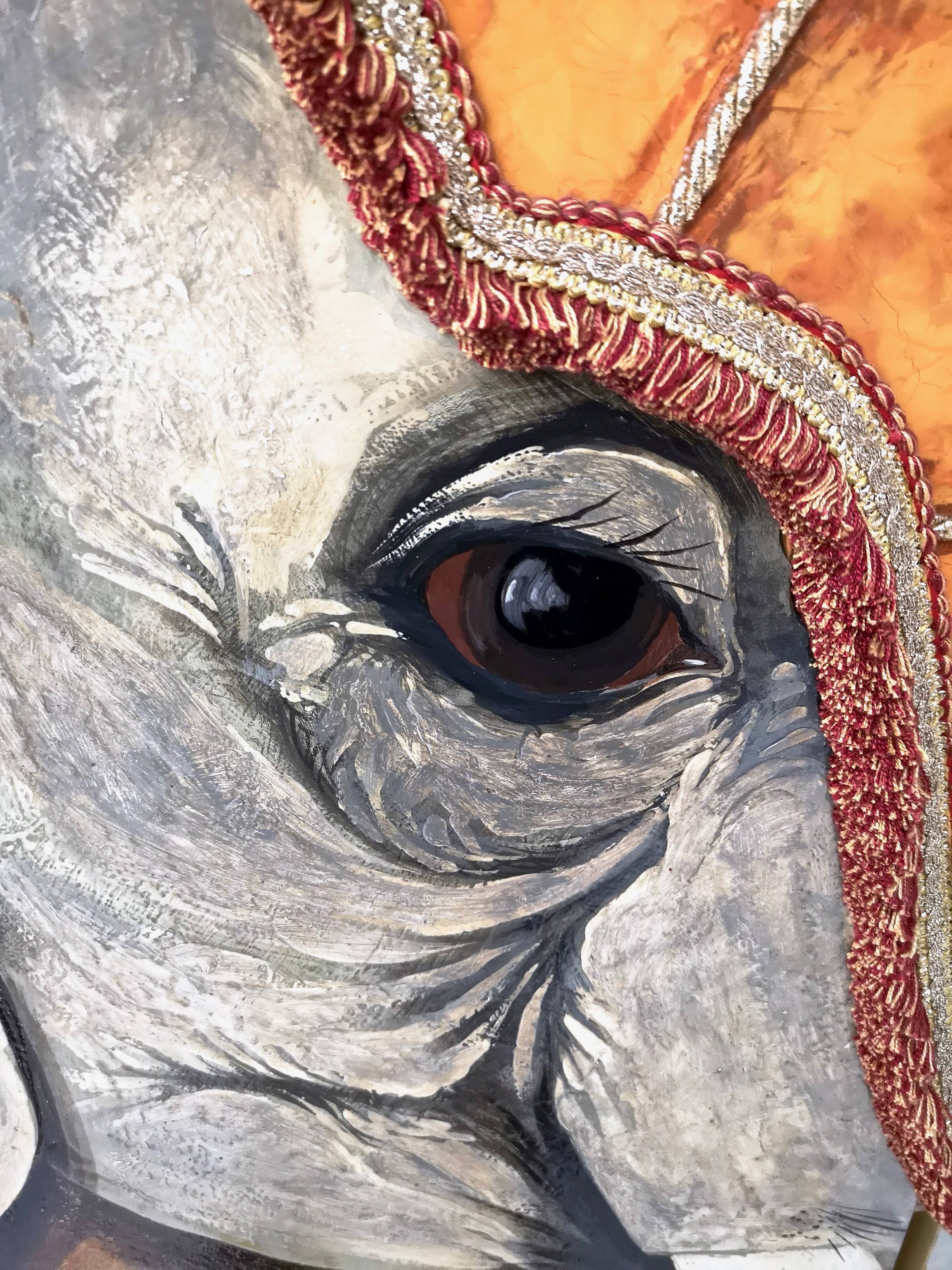 Postmodern five-panel room divider by doro with two asiatic elephants, italy