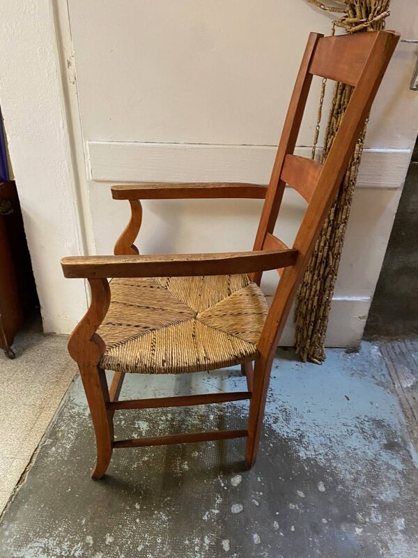 fauteuil provençal avec accoudoirs hetre fonce assise paille bicolore