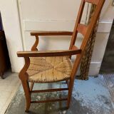 provençal armchair with dark beech armrests two-tone straw seat
