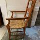 provençal armchair with dark beech armrests two-tone straw seat