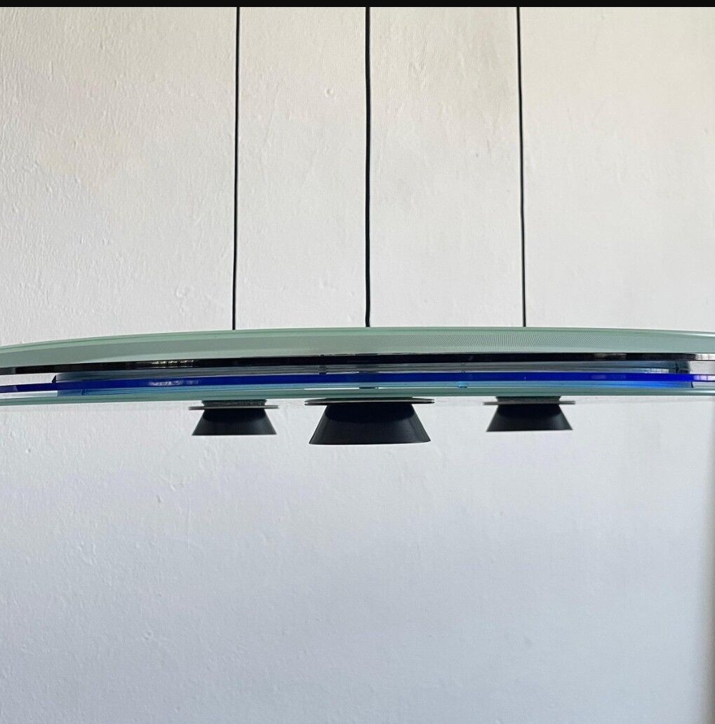 Post-modern halogen pendant light "urora" by Perry King for Arteluce, Italy, 1980