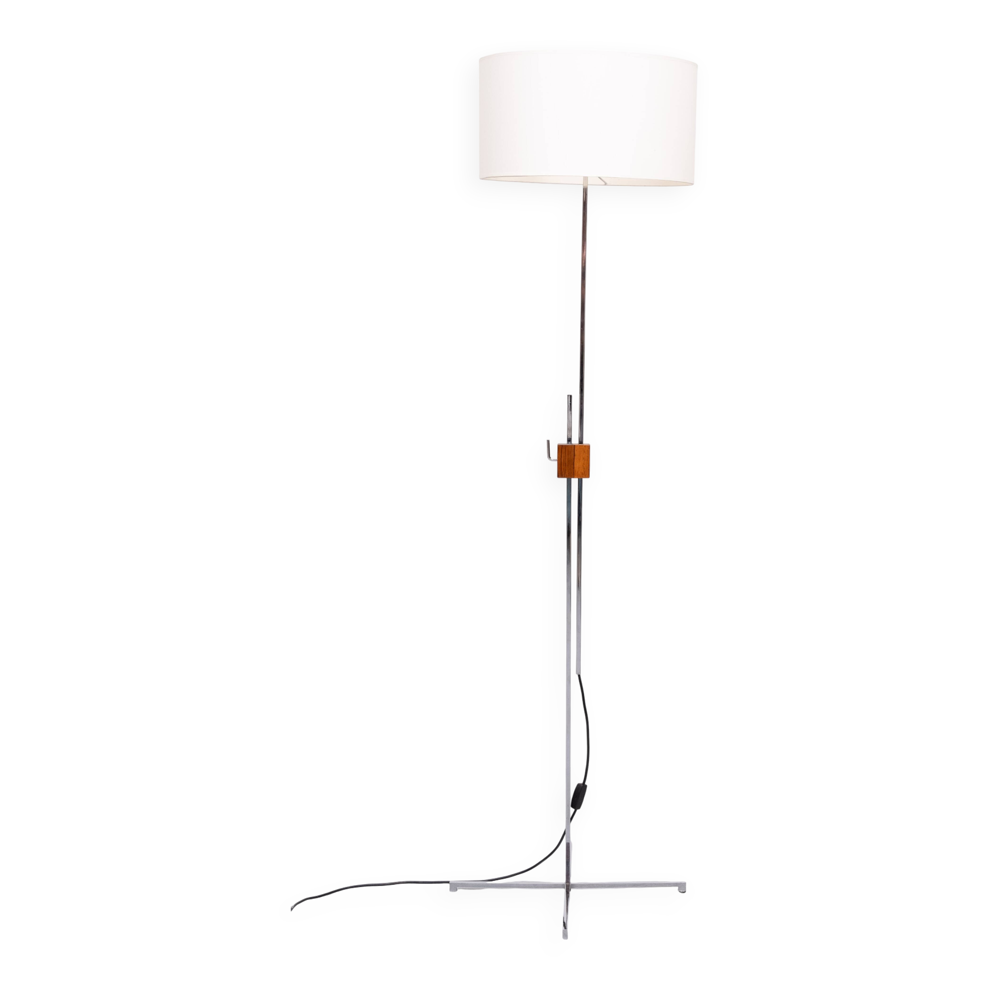 Mid Century Adjustable Chrome Walnut Floor Lamp by Hans Eichenberger 1950s