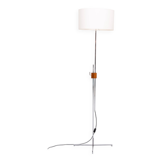 Mid Century Adjustable Chrome Walnut Floor Lamp by Hans Eichenberger 1950s