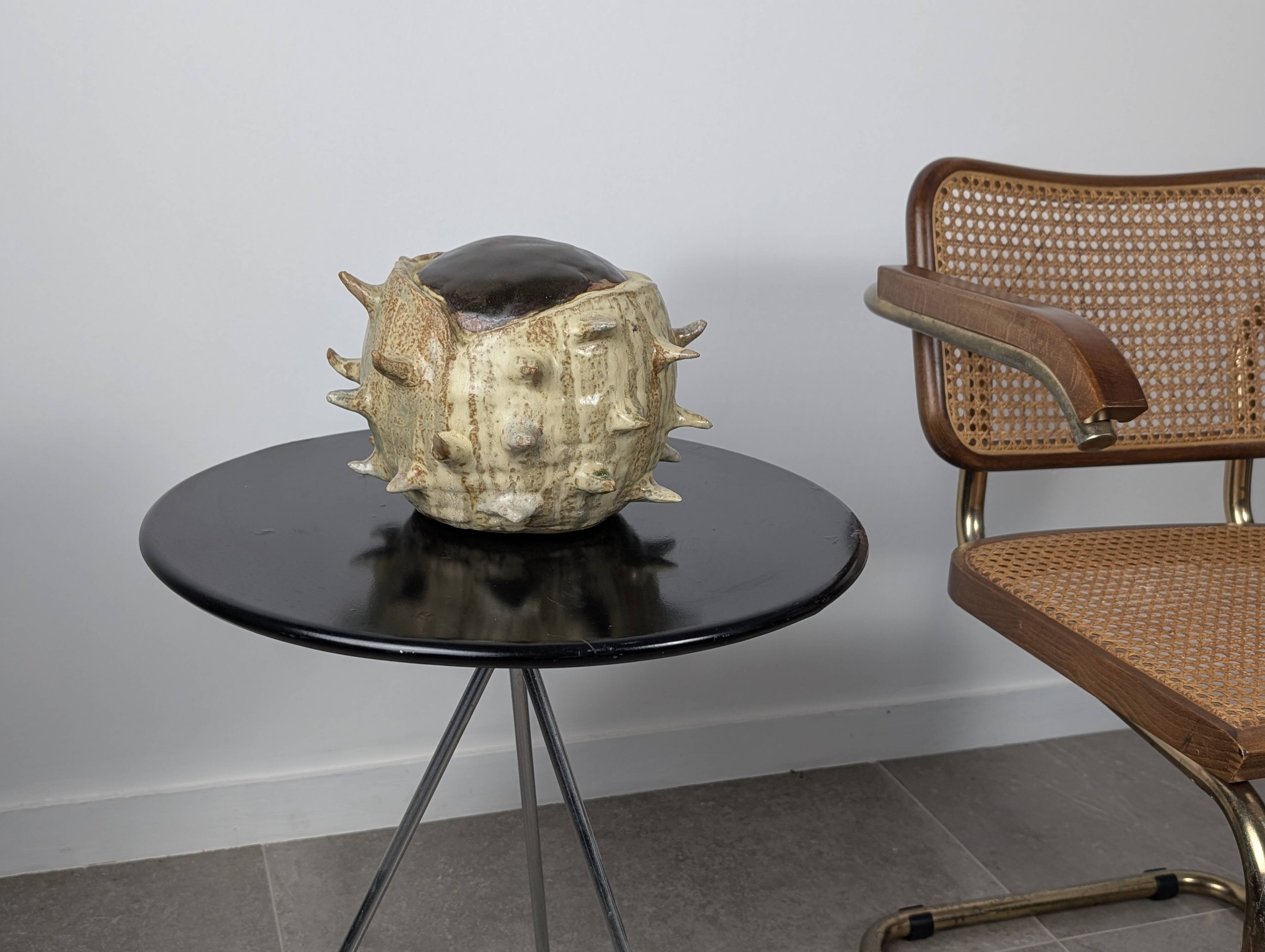 Large Organic Glazed Stoneware Chestnut Sculpture, 20th Century