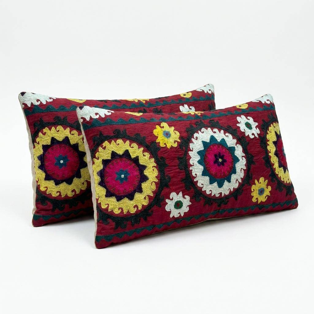 Set of 2 vintage embroidered cushion covers 38x79 cm