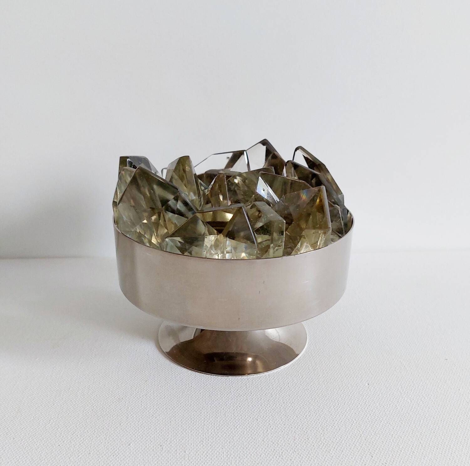 Vintage stainless steel and crystal flower stand