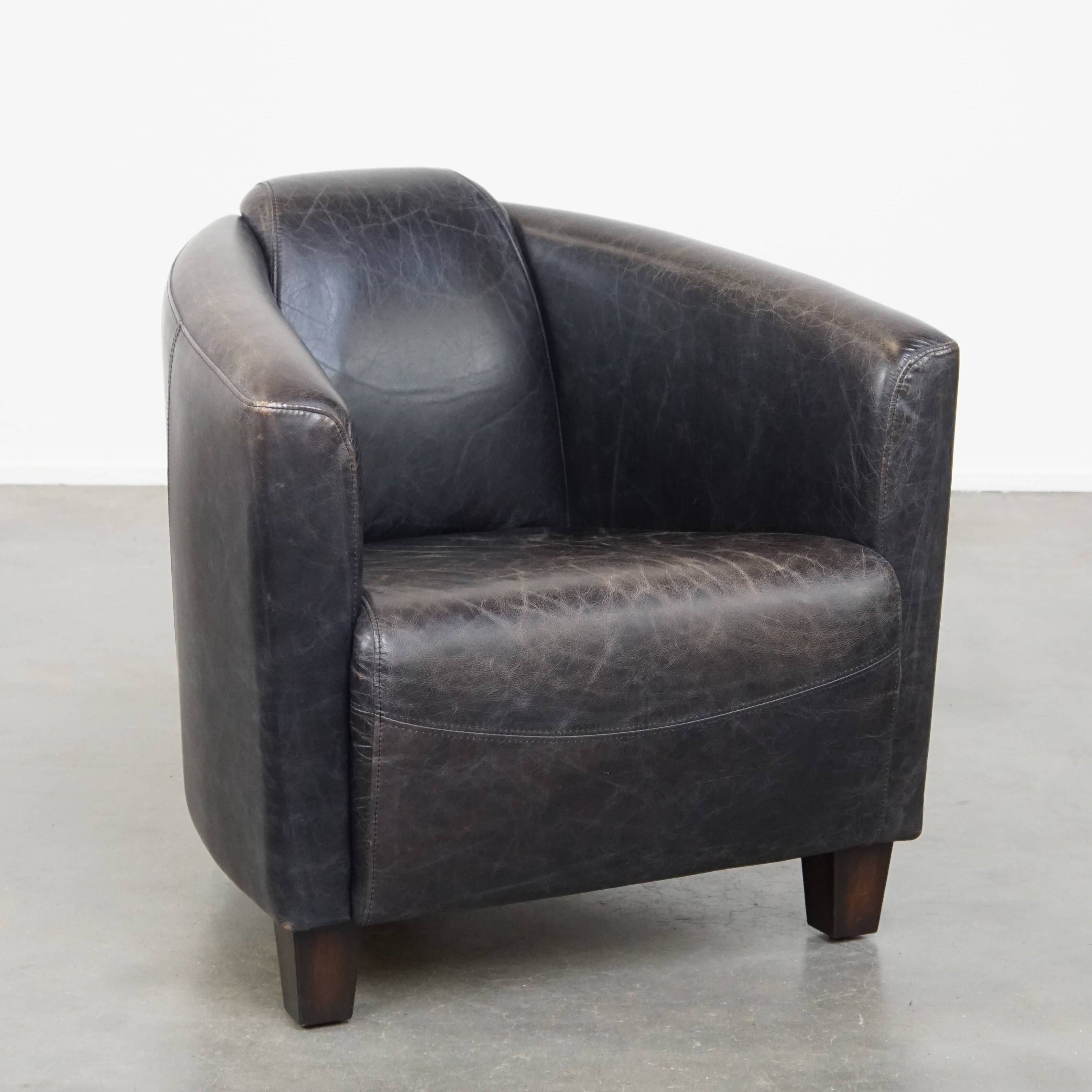 Black Cowhide Leather Aviator Armchair