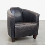 Black Cowhide Leather Aviator Armchair