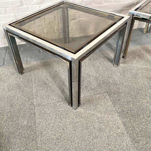 Pair of Romeo Rega chrome & brass side tables