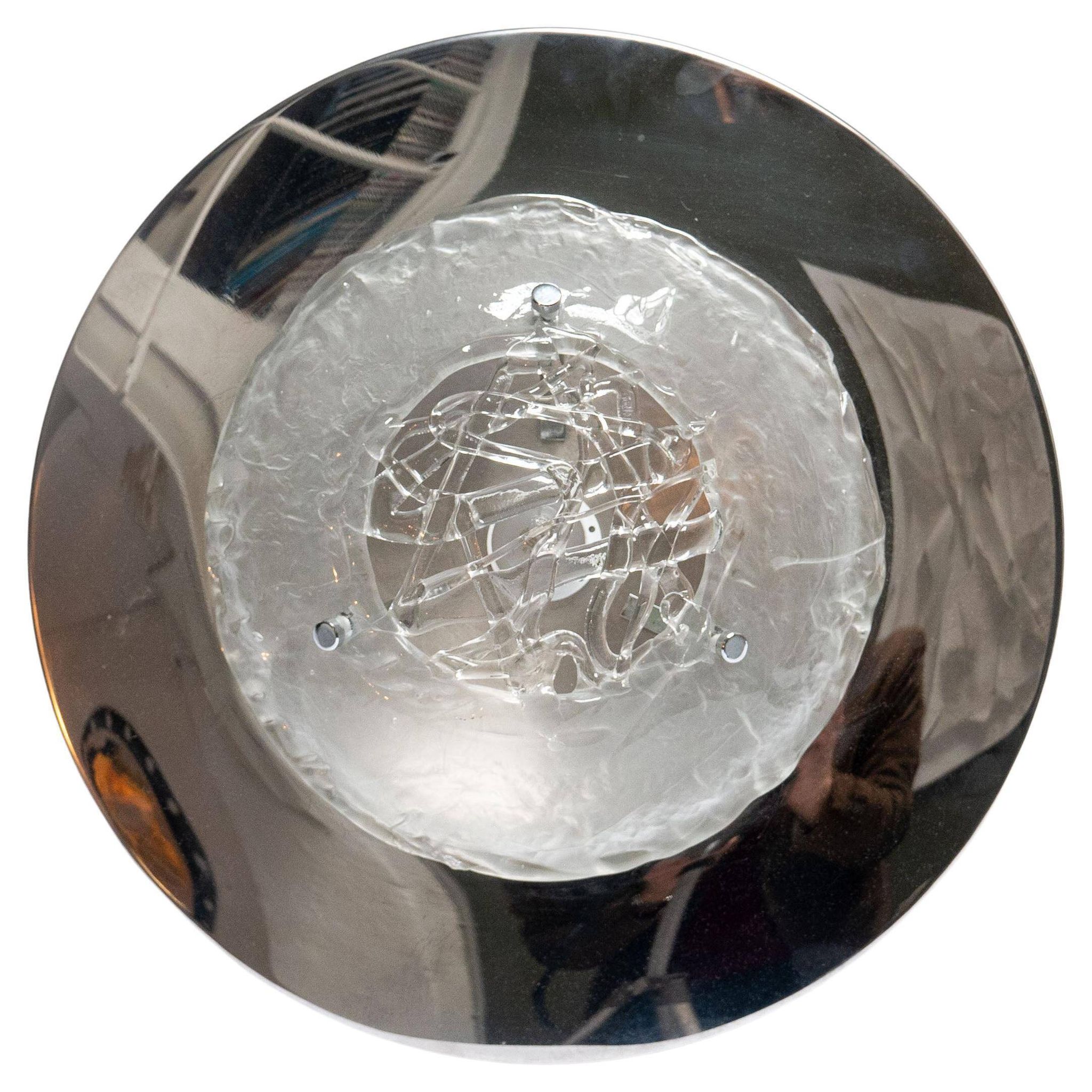 Rare Vintage Italian Chrome and Glass Sculptural Wall Lamp, Collectible Design