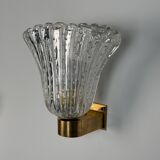 Pair of Archimede Seguso “Bullicante” Murano Glass Wall Sconces, 1940s