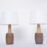 Paire de lampes de table en grès faites à la main du milieu du siècle, modèle 3001 par Einar Johansen pour Soholm