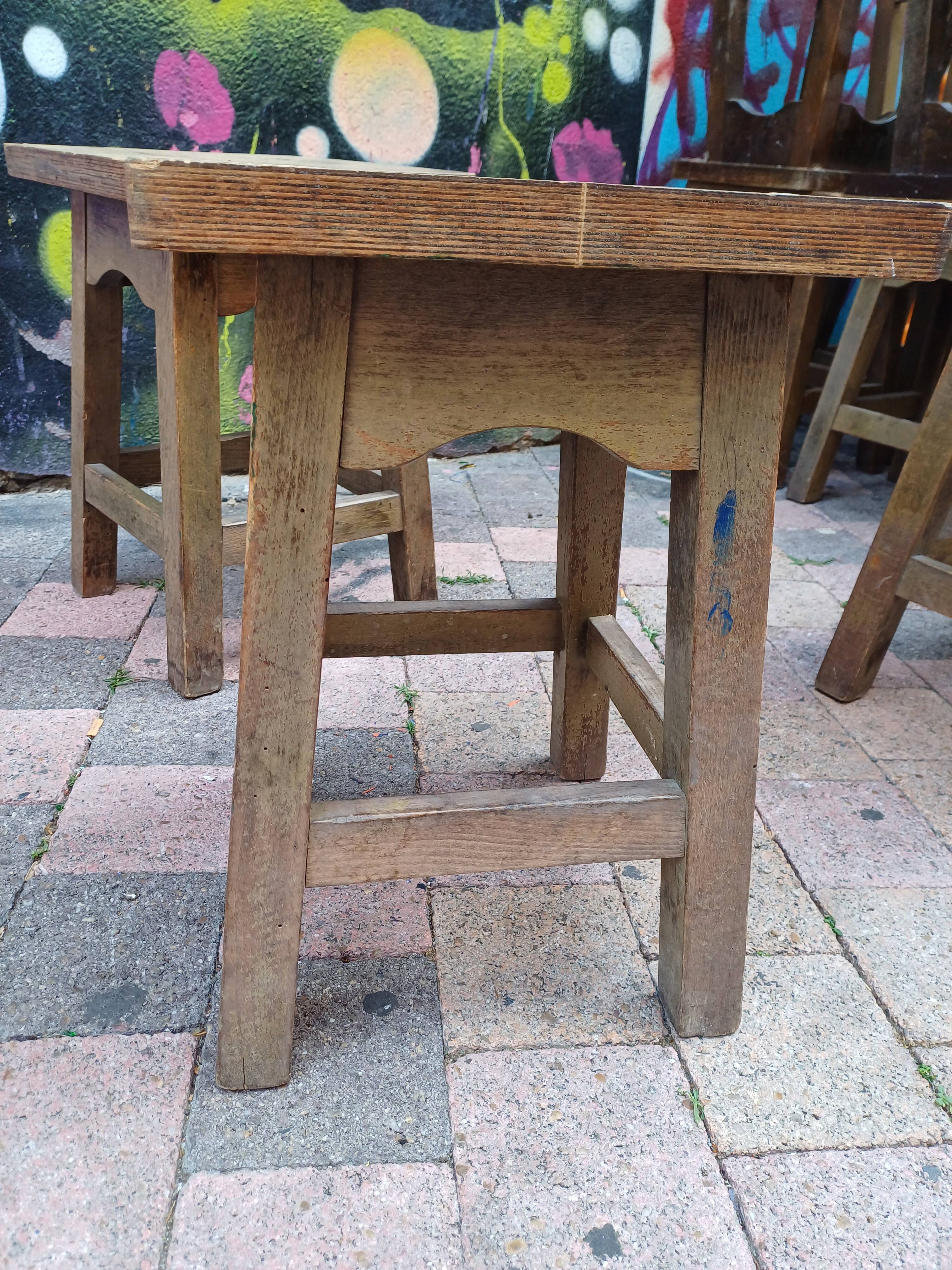 3 vintage square wooden stools