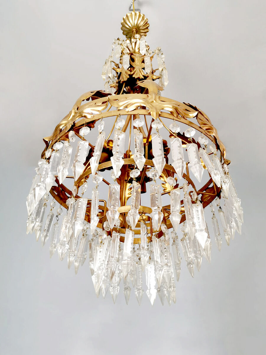 Midcentury gold gilded chandelier