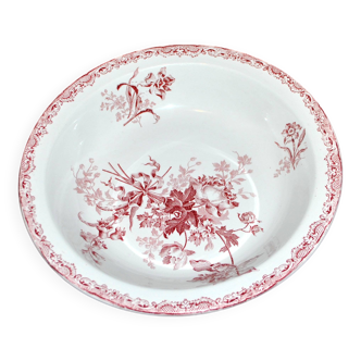 Plat creux saladier FONTANGES en Faïence de Sarreguemines décor rouge 28 cm