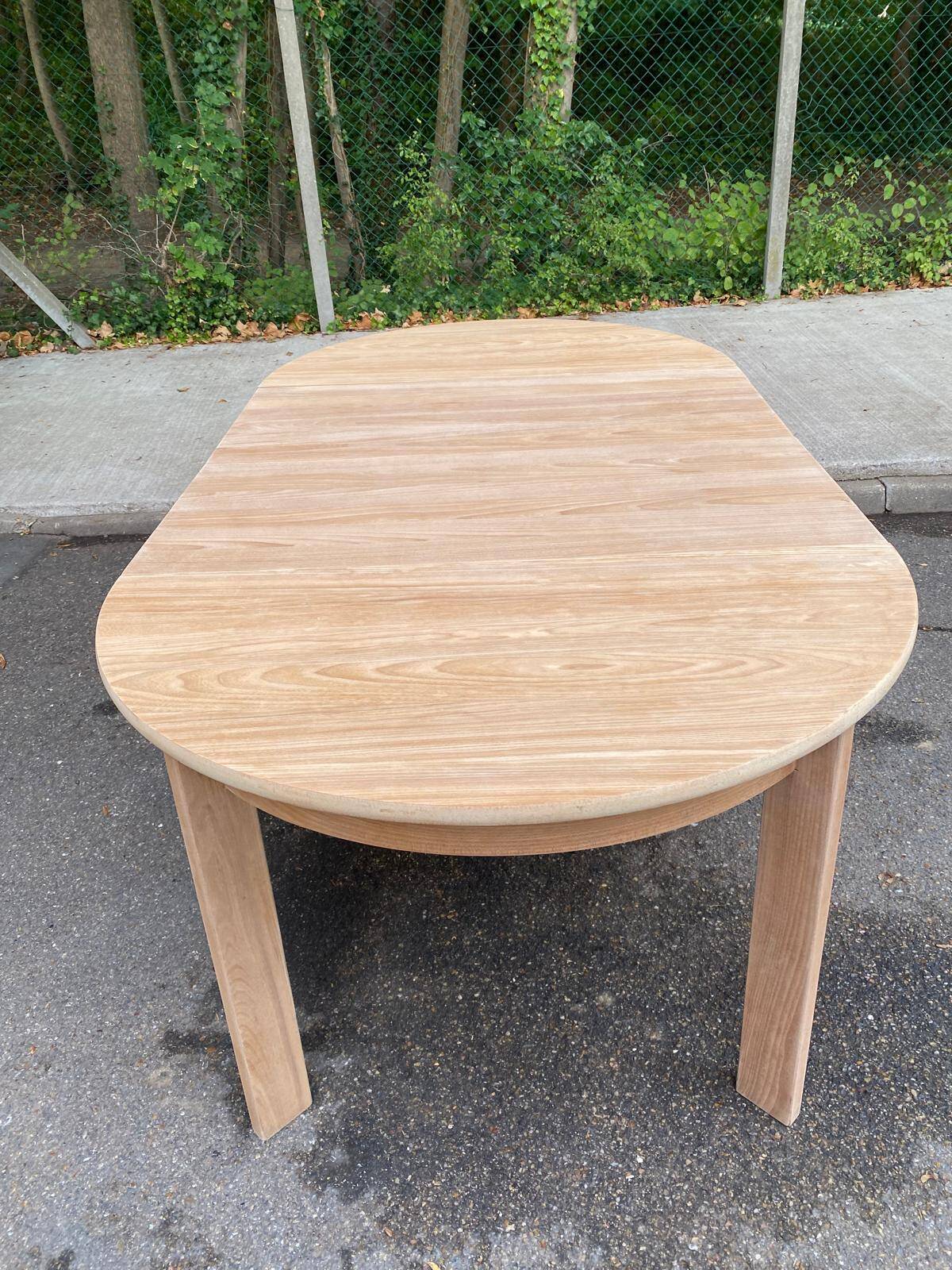 Scandinavian round extendable dining table stripped in raw oak 1980