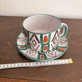 Old Pair of Ceramic Cups Vallauris by Auguste Fazio Pottery 1950 Geometric