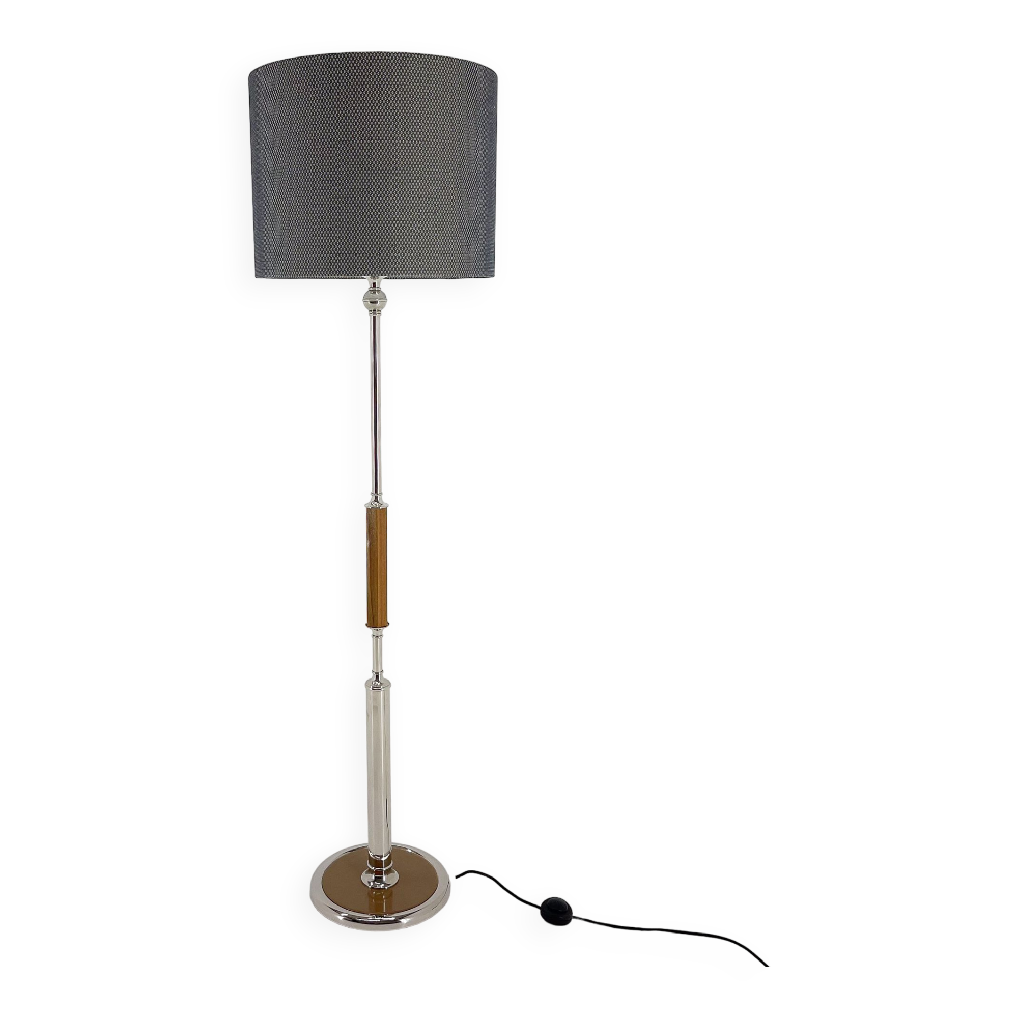1950s Chrome & Wood Floor Lamp, Czechoslovakia, Restored