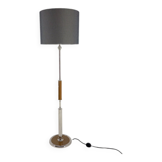 1950s Chrome & Wood Floor Lamp, Czechoslovakia, Restored