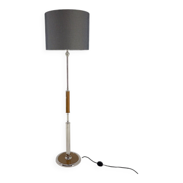 1950s Chrome & Wood Floor Lamp, Czechoslovakia, Restored