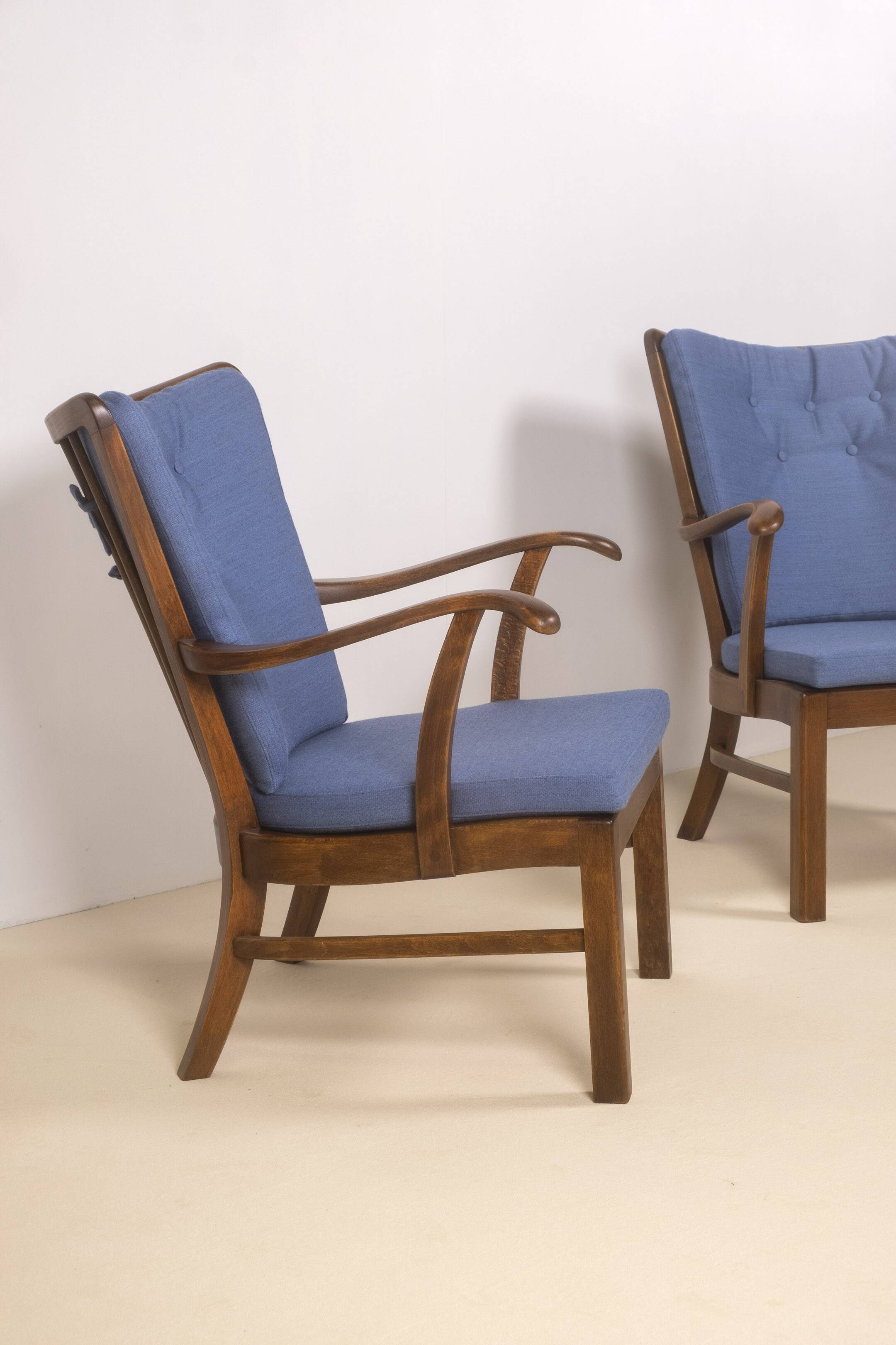 1940s Lounge Chairs by Tyge Hvass, Model 1628 for Fritz Hansen, Denmark