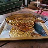 Vintage molded amber glass bowl – leaf and grape motif – years