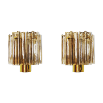 Set of 2 mid-century modern smoked glass wall lamps by Limburg