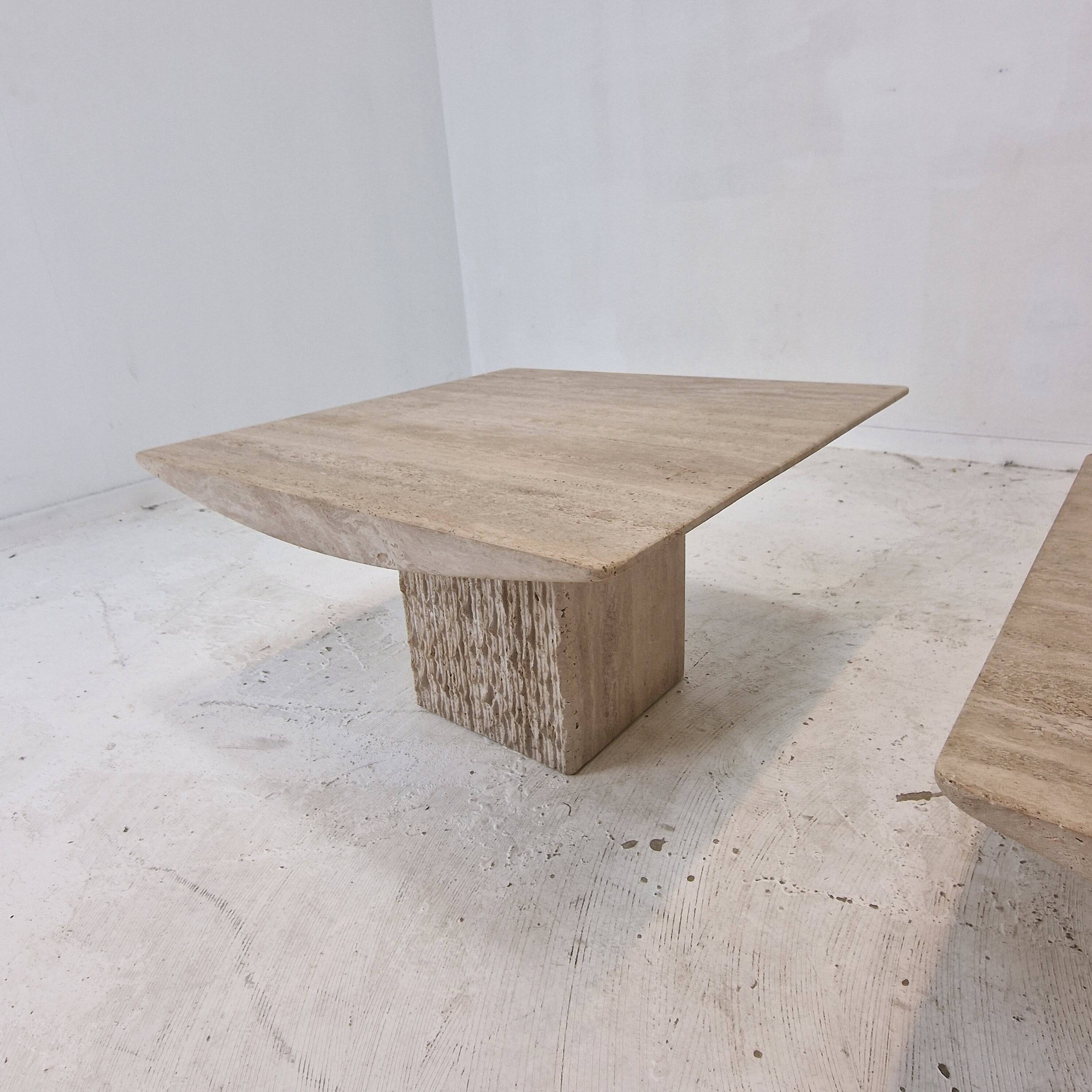 Set of 3 Italian Travertine Coffee or Side Tables, 1980s