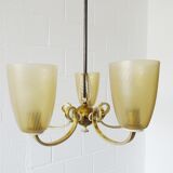 Five-armed chandelier made of brass and glass