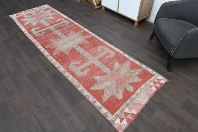 1970s Turkish Oushak Handmade Wool Cotton Red Runner Rug 90x304