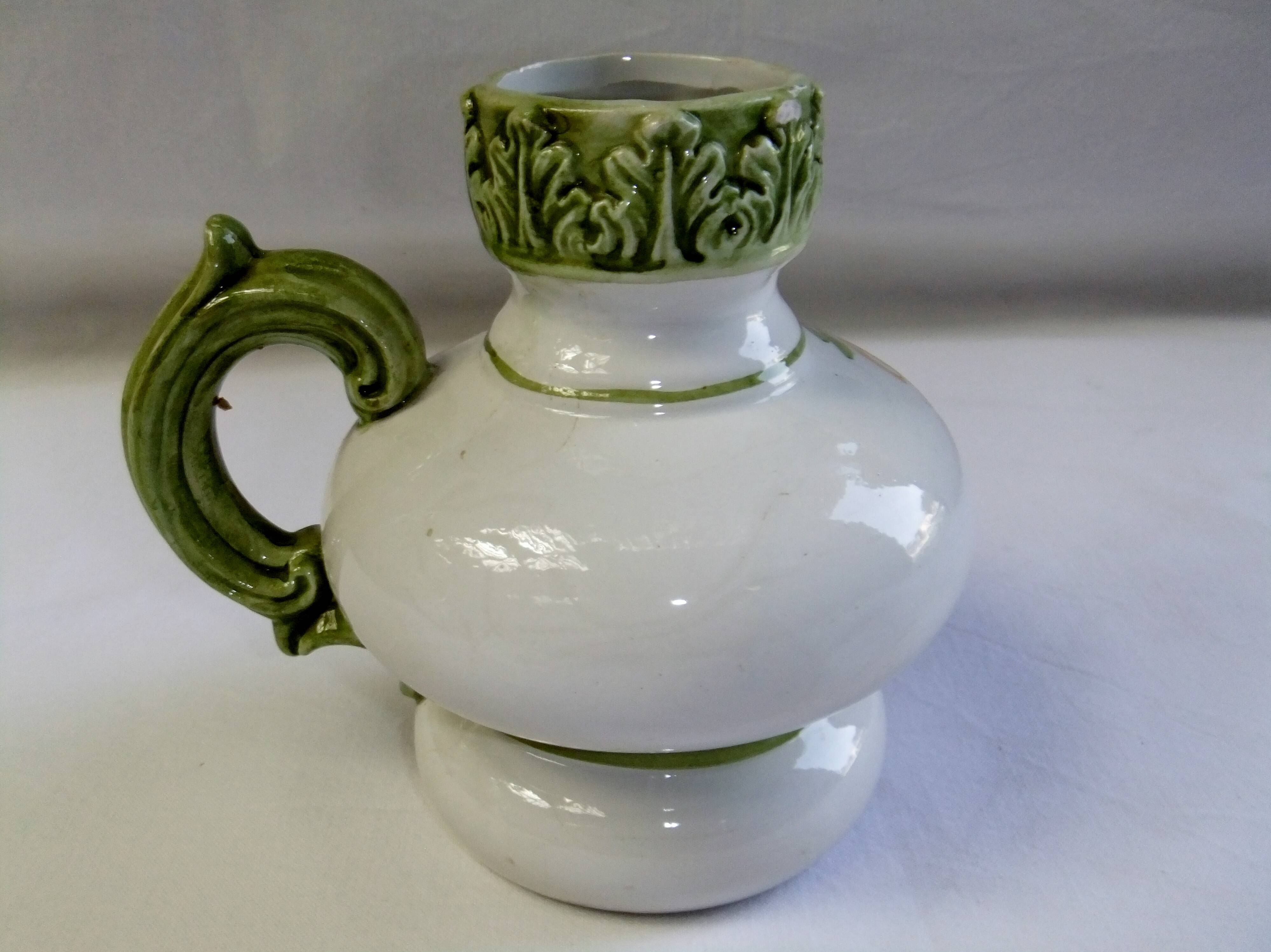 Vintage ceramic slip vase V Bassano pitcher decorated with porcelain flowers